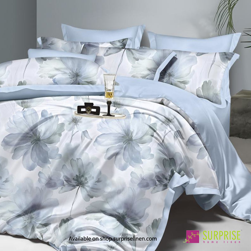 Surprise Home - Celina Collection Blue Petals Digital 100% Cotton 3 Pcs Bedsheet Set (Powder Blue)