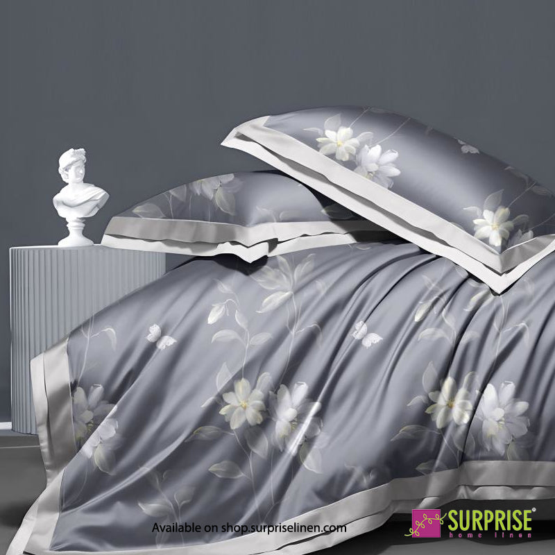 Surprise Home - Celina Collection Silver Blossom Digital 100% Cotton 3 Pcs Bedsheet Set (Slate Grey)