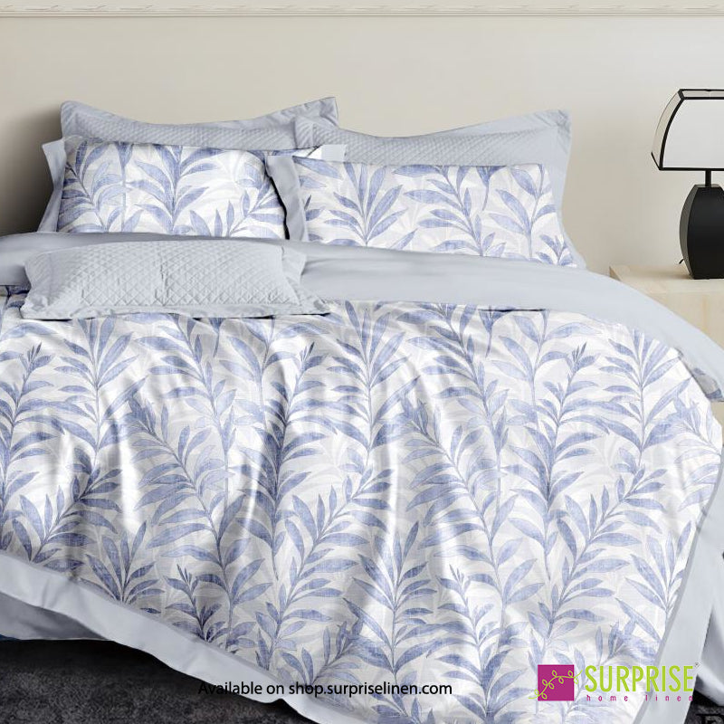 Surprise Home - Celina Collection Silver Fronds Digital 100% Cotton 3 Pcs Bedsheet Set (Silver Grey)