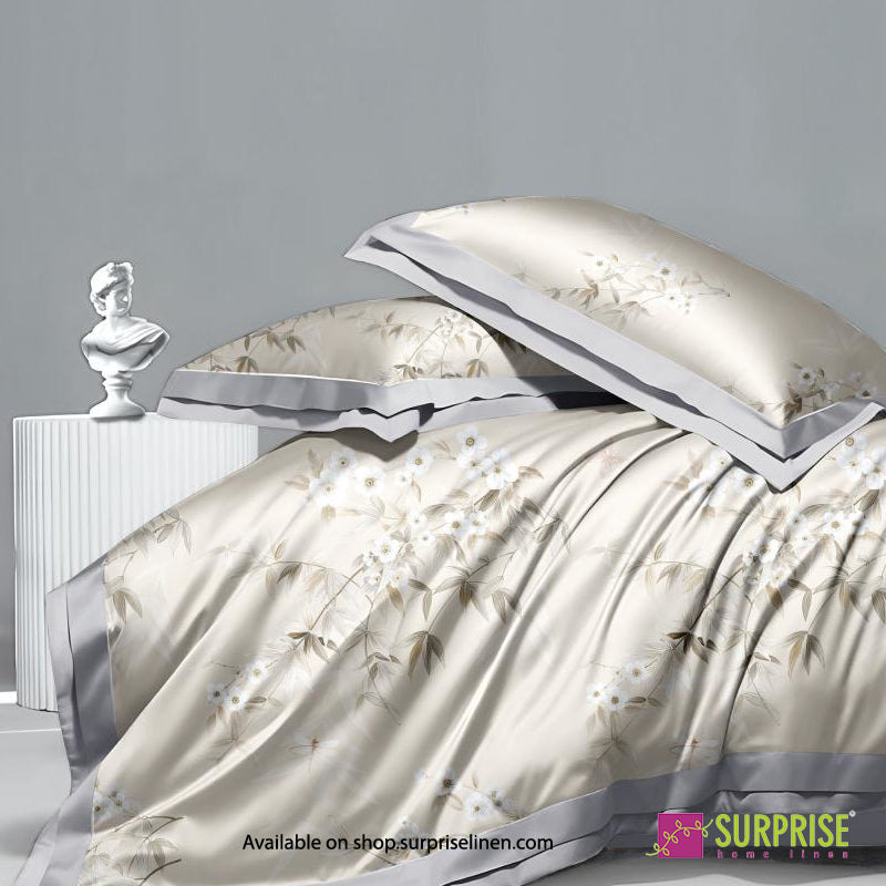 Surprise Home - Celina Collection Ivory Sprig Digital 100% Cotton 3 Pcs Bedsheet Set (Ivory Grey)