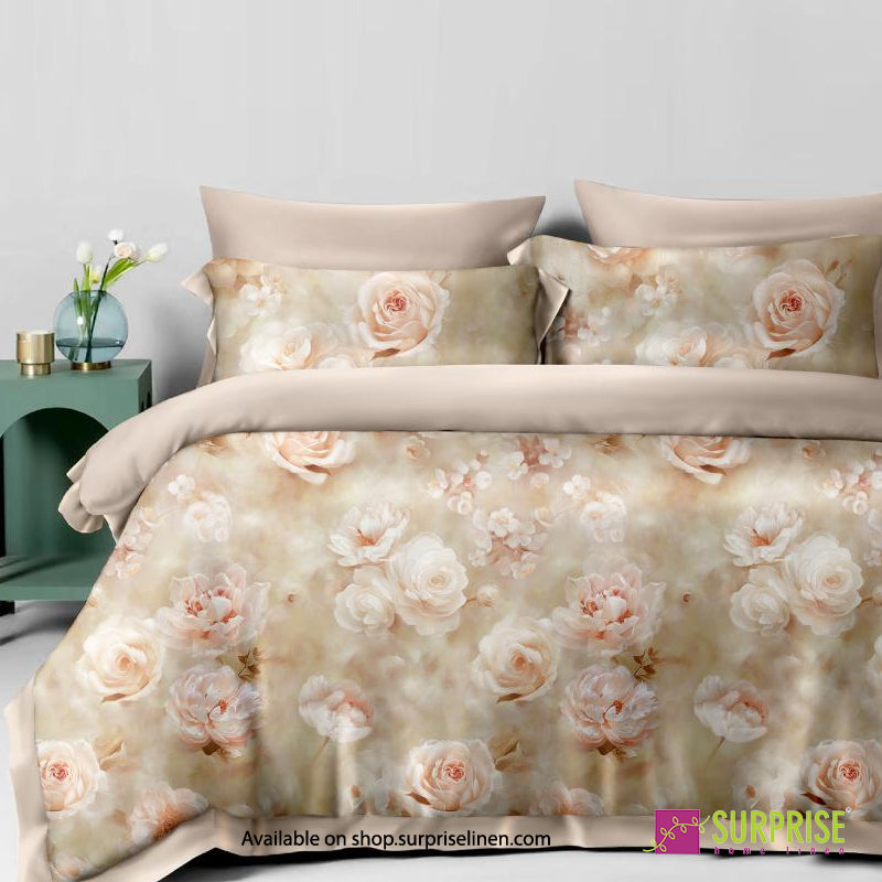 Surprise Home - Celina Collection Rose Reverie Digital 100% Cotton 3 Pcs Bedsheet Set (Champagne Beige)