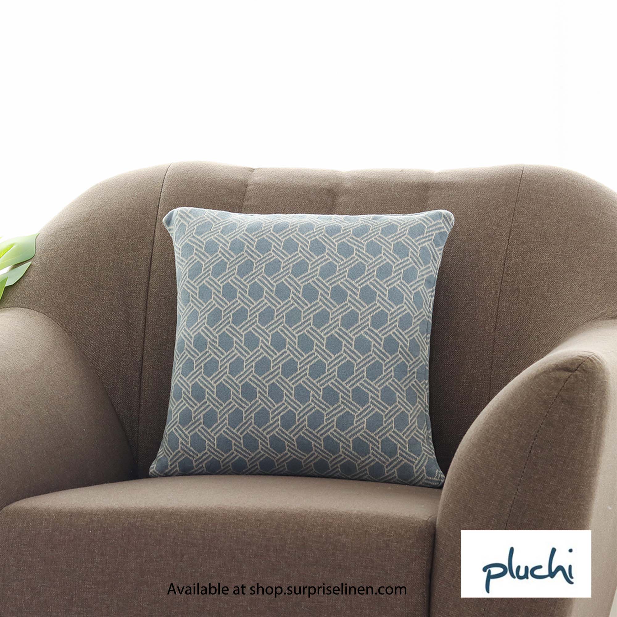 Pluchi - Geometric 40 x 40  cm Cushion Cover (Alice Blue)