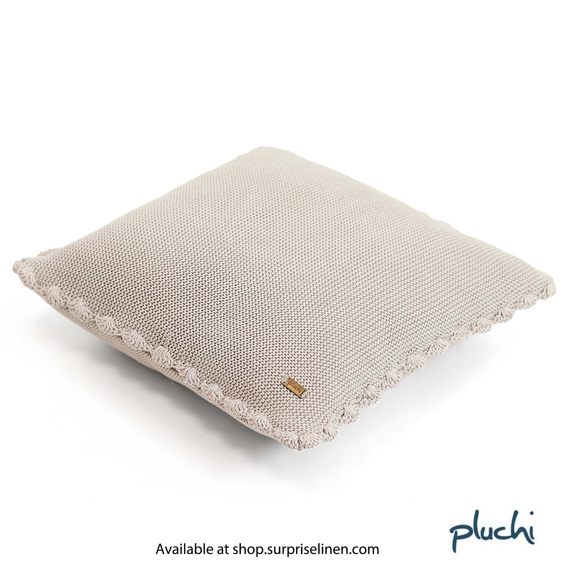 Pluchi - Transfer Knit with Hand Crochet Border Cushion Cover (Pale Whisper)