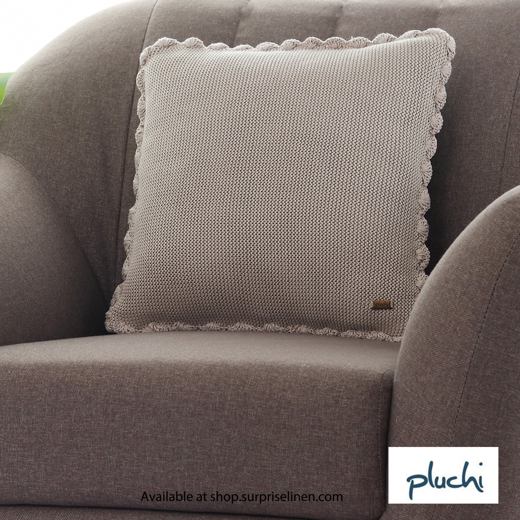 Pluchi - Transfer Knit with Hand Crochet Border Cushion Cover (Pale Whisper)