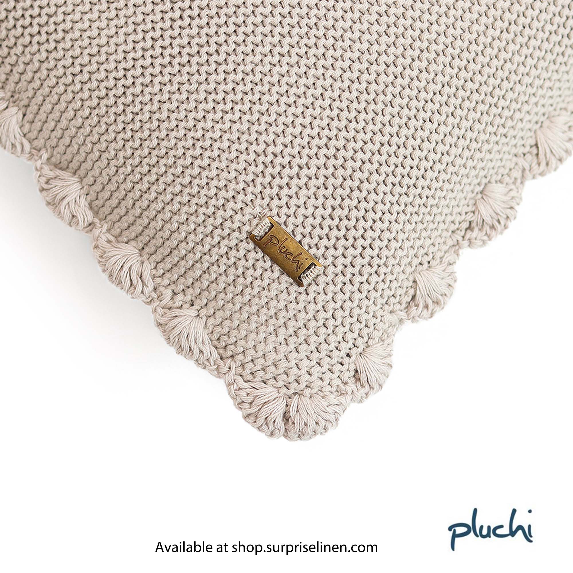 Pluchi - Transfer Knit with Hand Crochet Border Cushion Cover (Pale Whisper)