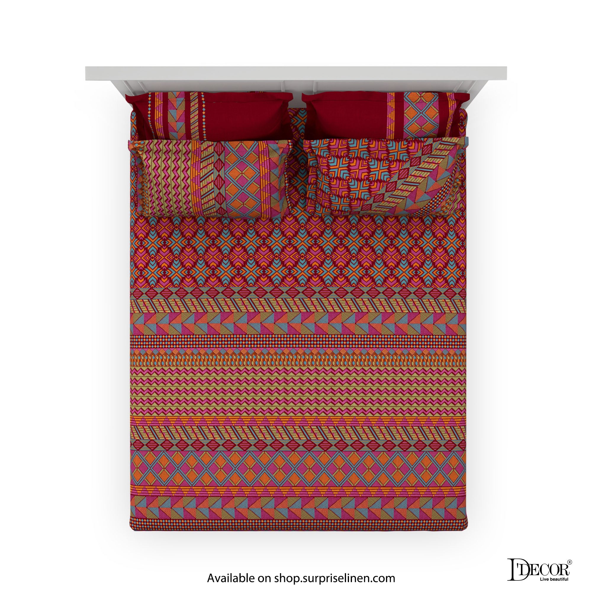 D'Decor - Phulkari Collection Red Dahlia Bed Sheet Set