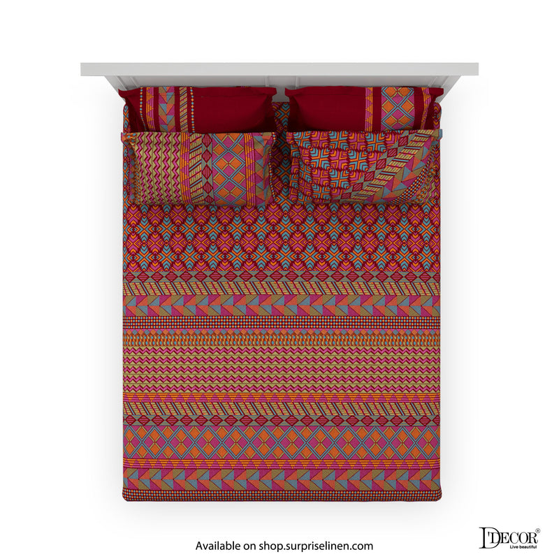 D'Decor- Phulkari Collection Red Dahlia Bed Sheet Set