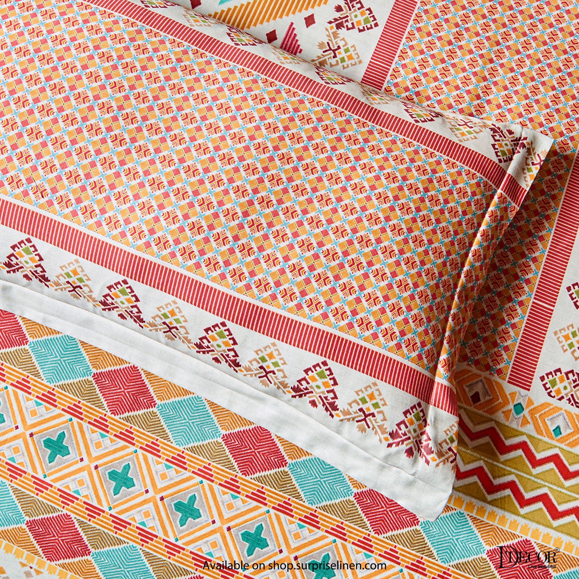 D'Decor - Phulkari Collection Mineral Red Bed Sheet Set