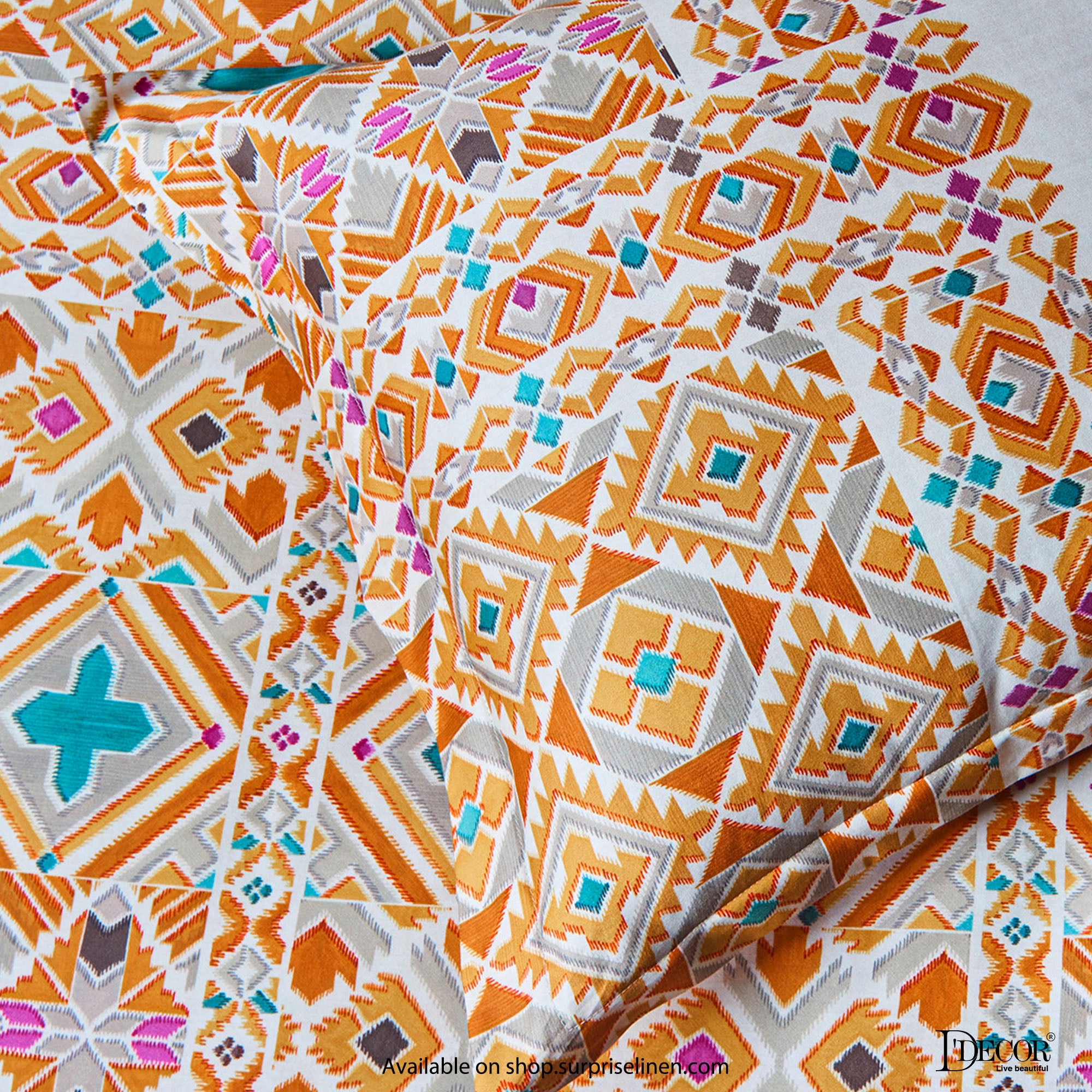 D'Decor - Phulkari Collection Bright Gold Bed Sheet Set