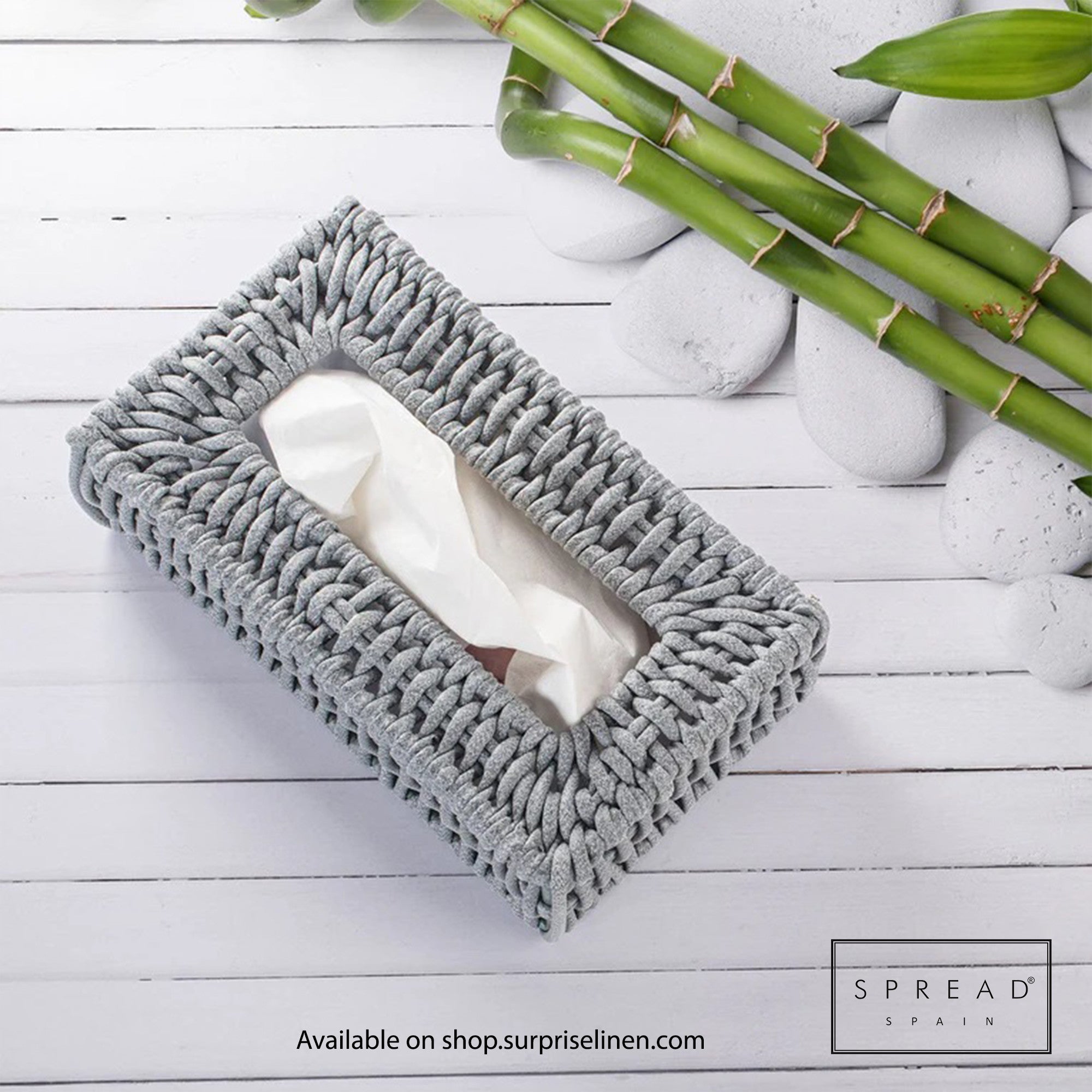 Spread Spain - Waterproof & Moisture Proof Synthetic Rattan Interweave Tissue Box (Grey)