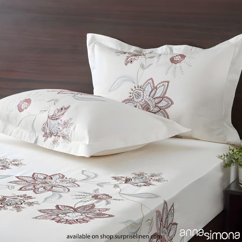 Anna Simona - Emma 3 Pcs 400 TC Fine Cotton Satin Bed Cover Set (Off White)