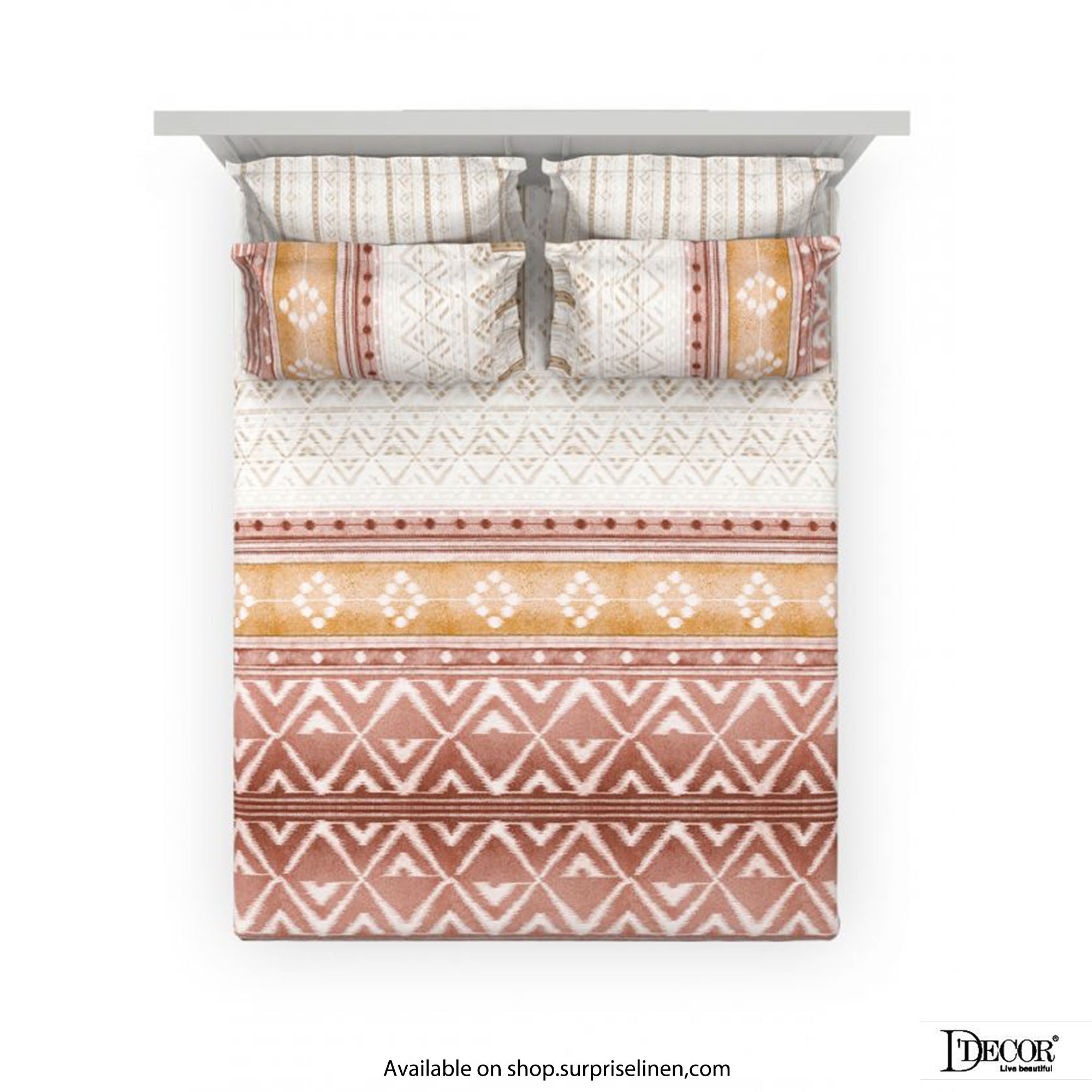 D'Decor - Icons Collection 100% Cotton 5 Pcs King Size Bedsheet Set (Ikat Blush)