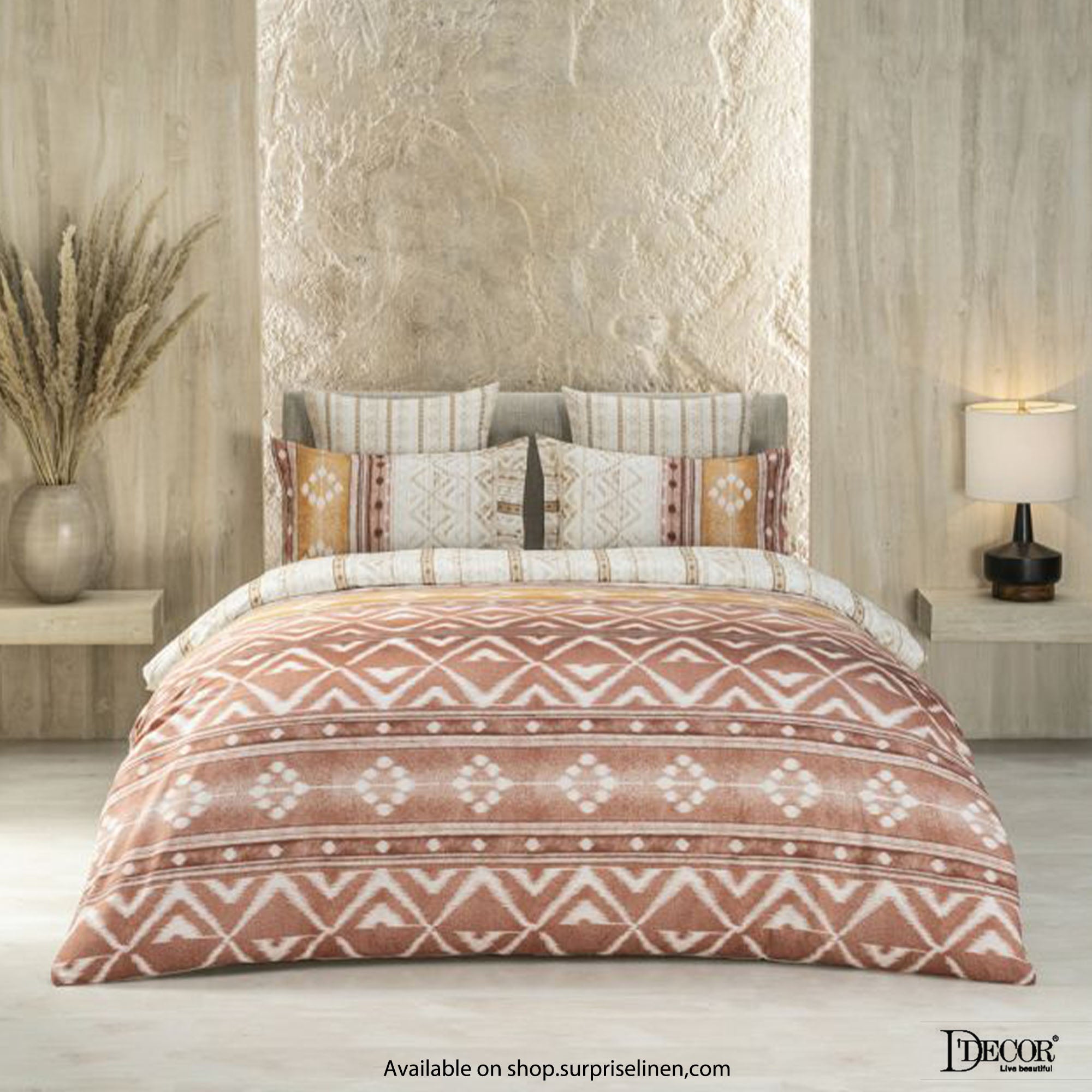 D'Decor - Icons Collection 100% Cotton 5 Pcs King Size Bedsheet Set (Ikat Blush)