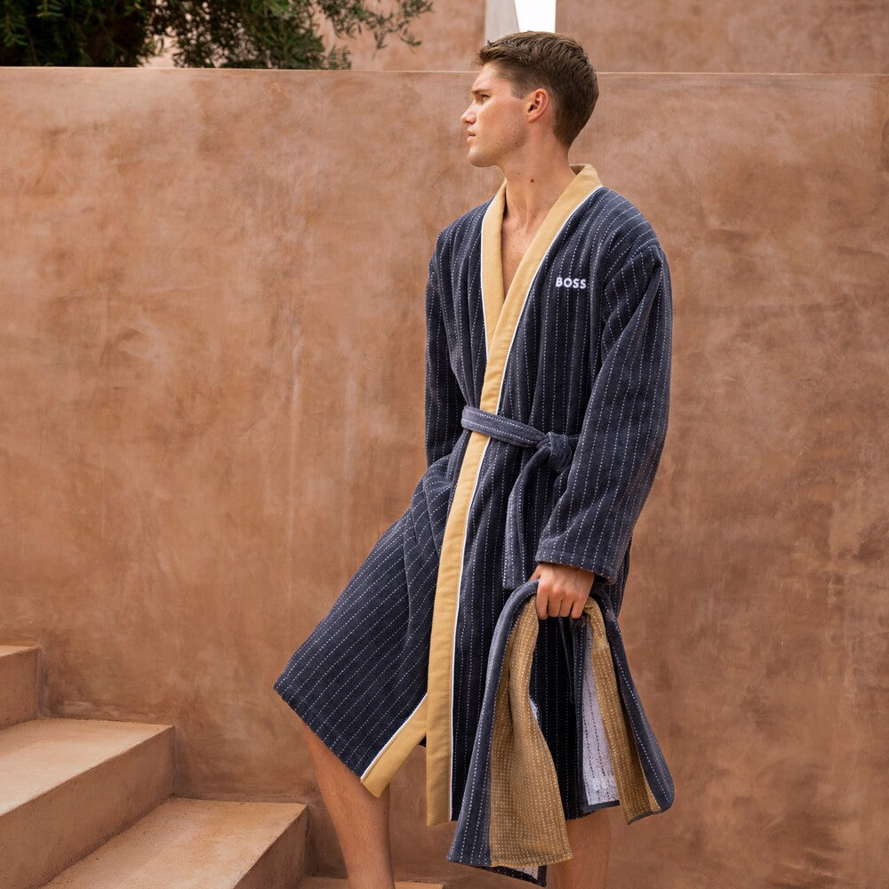 Hugo Boss - Tennis Stripes Bathrobes / Kimonos in 450 GSM 100% Organic Cotton (Black)