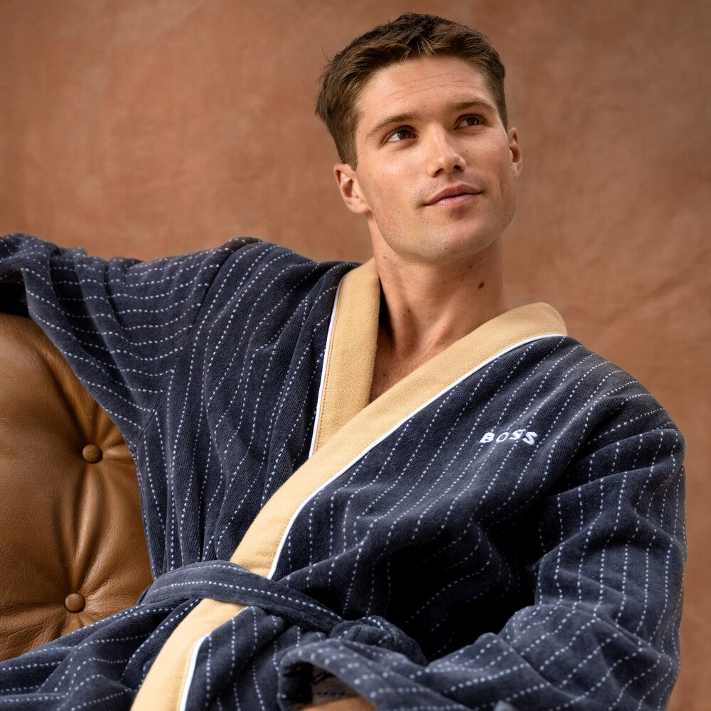 Hugo Boss - Tennis Stripes Bathrobes / Kimonos in 450 GSM 100% Organic Cotton (Black)