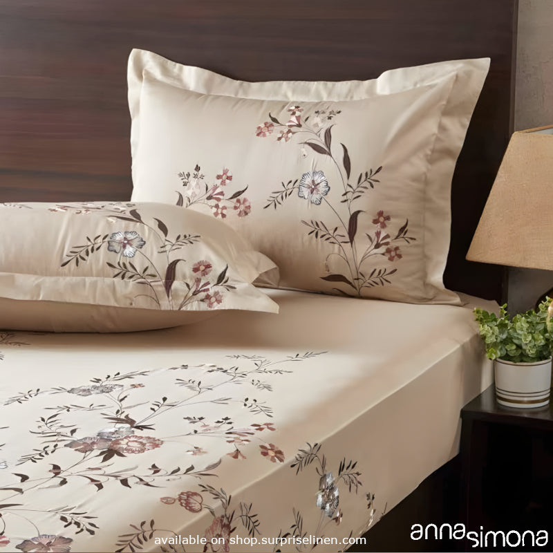 Anna Simona - Liliana 3 Pcs 400 TC Fine Cotton Satin Bed Cover Set (Buff)