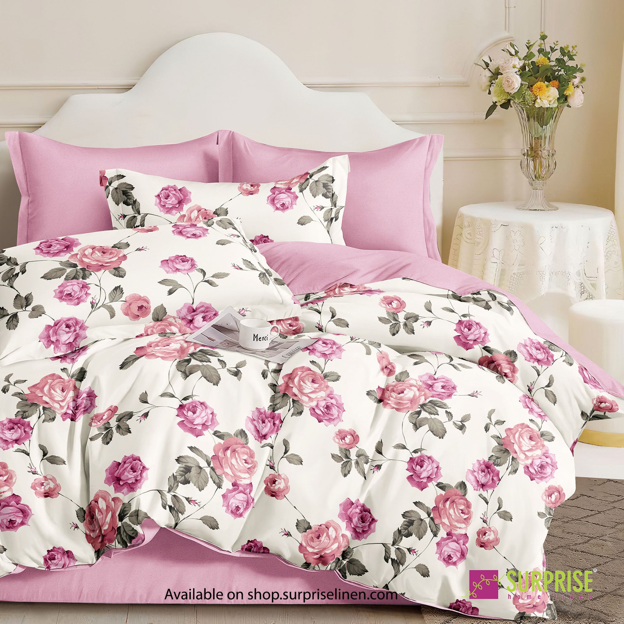 New Melange Collection by Surprise Home - 300 x 300 cms Mega Super King Size 3 Pcs Bedsheet Set in 100% Pure Cotton Fabric (Pink)