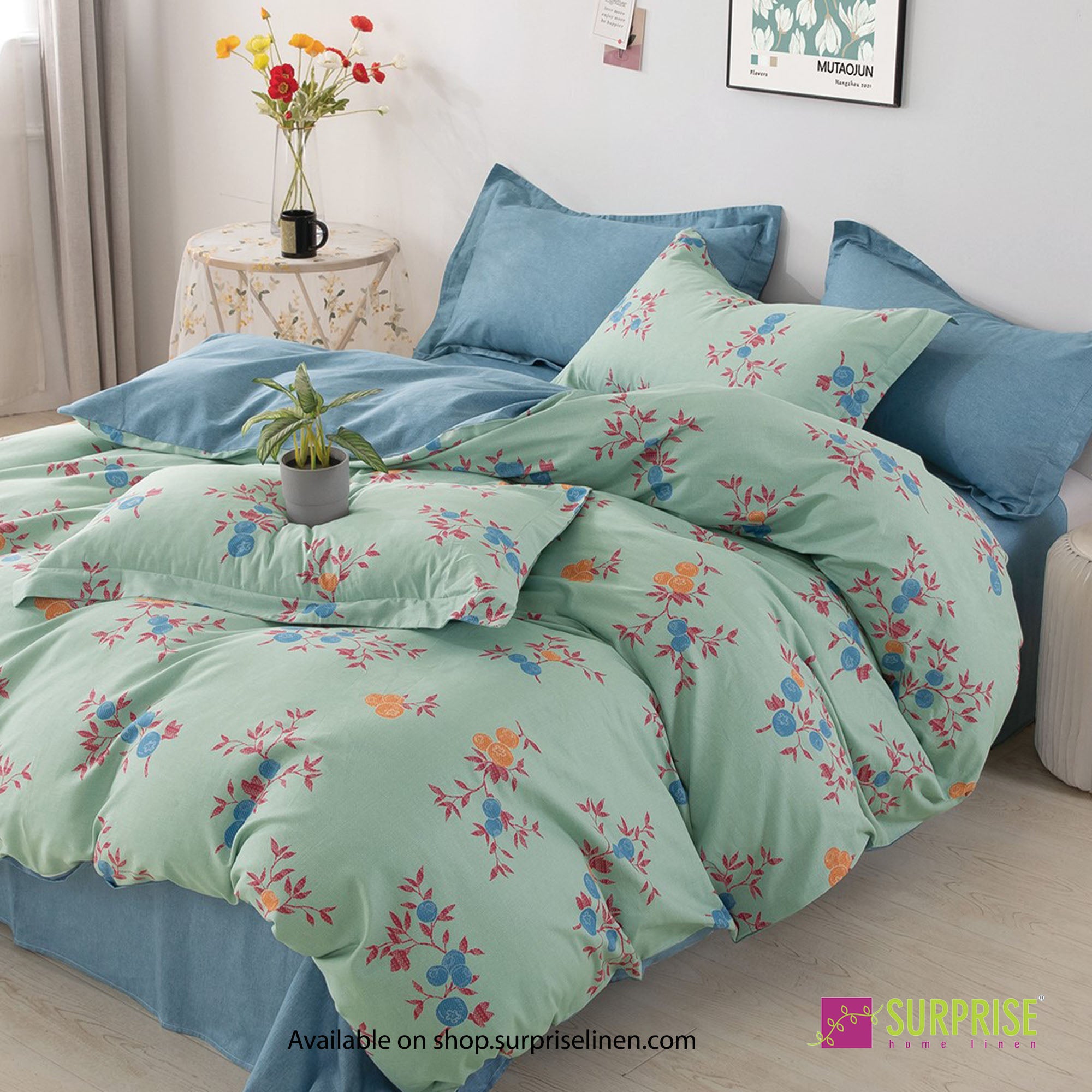 New Melange Collection by Surprise Home - 300 x 300 cms Mega Super King Size 3 Pcs Bedsheet Set in 100% Pure Cotton Fabric (Sage)