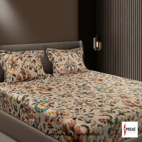 Spread Spain - Spring Summer Collection 550 TC 100% Cotton King Size Bedsheet Set (Beige)