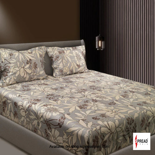 Spread Spain - Spring Summer Collection 550 TC 100% Cotton King Size Bedsheet Set (Floral Grey)