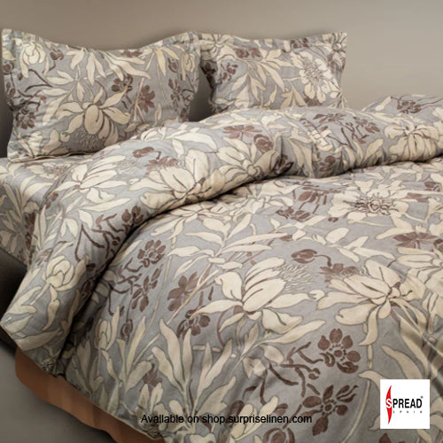 Spread Spain - Spring Summer Collection 550 TC 100% Cotton King Size Bedsheet Set (Floral Grey)