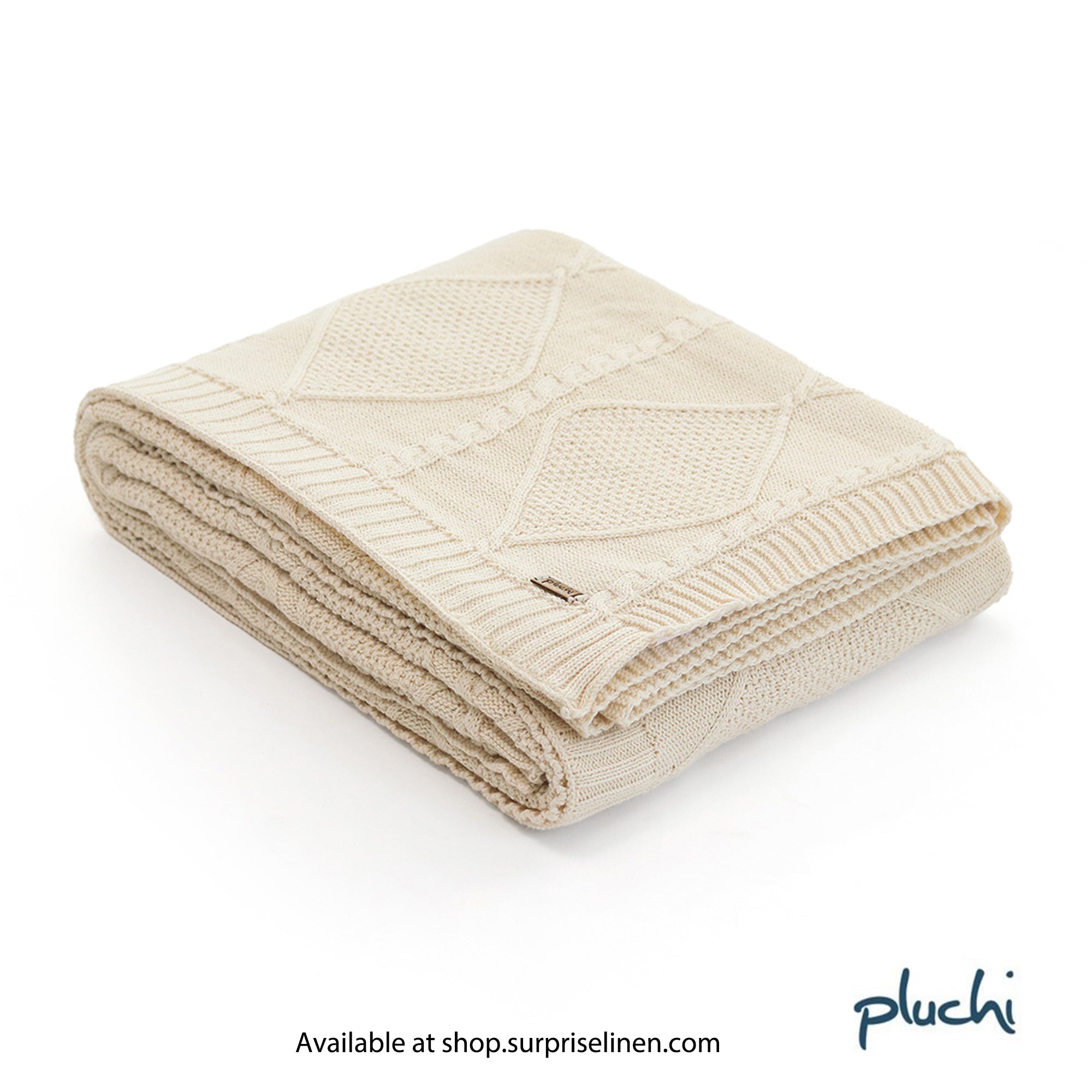 Pluchi - Cable Moss Cotton Knitted All Season Ac Throw Blanket (Natural)