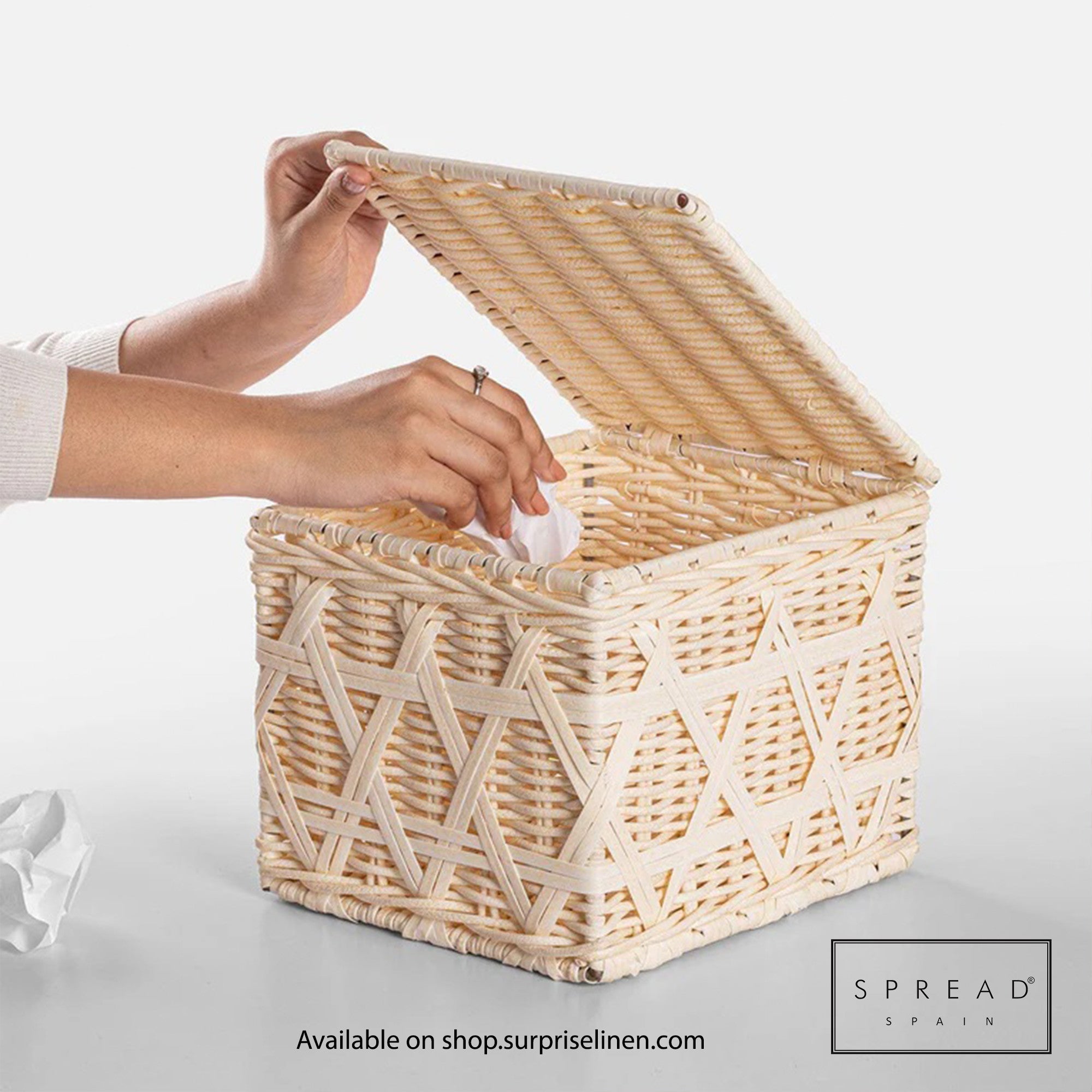 Spread Spain - Waterproof & Moisture Proof Synthetic Rattan Interweave Dustbin (Off White)