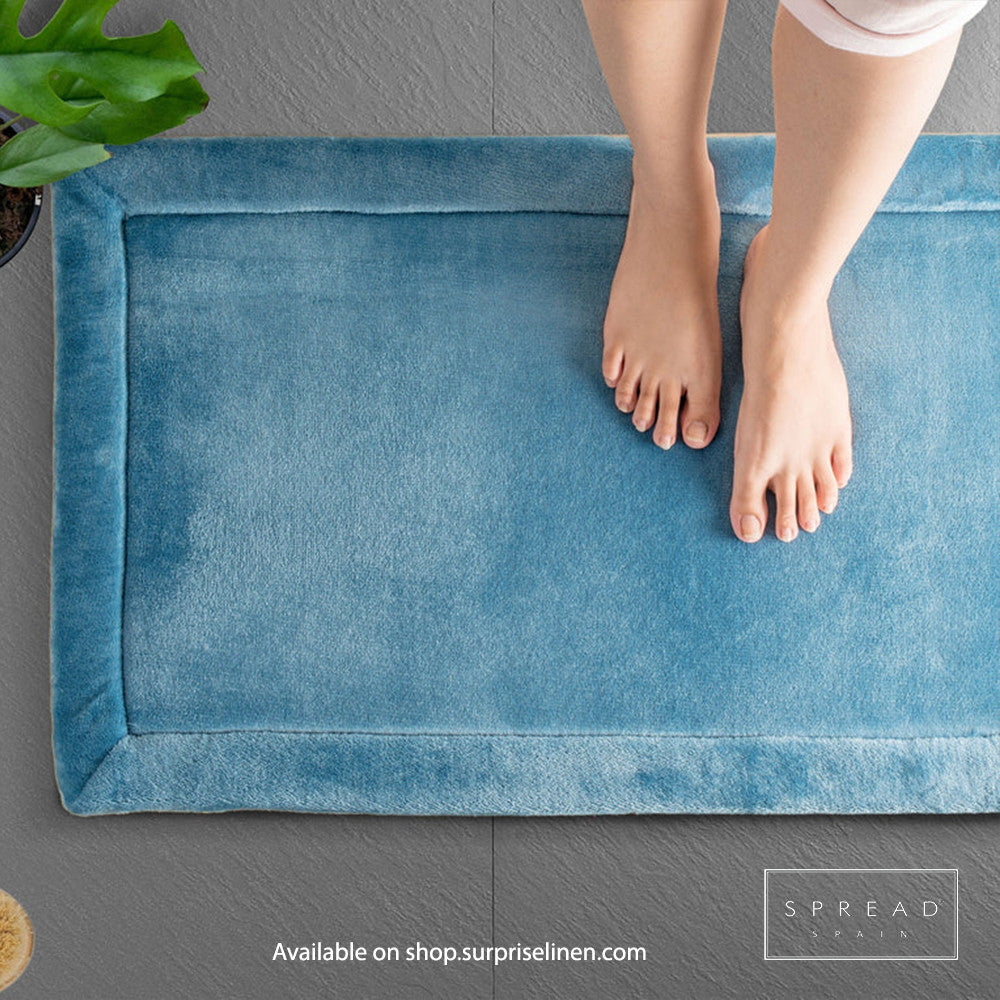 Spread Spain - Plush Square Collection Anti Skid Memory Foam Bathmat Waves (Dark Blue)