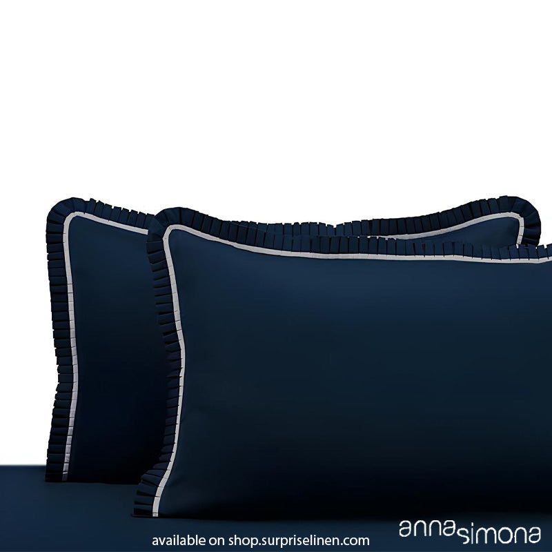 Anna Simona - Amande King Size 400 TC Cotton Satin King Size Bedsheet Set (Navy Blue)