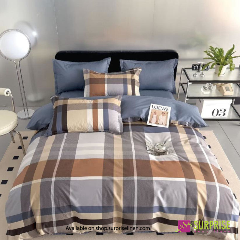 Surprise Home - Crisscross Collection Caramel Windowpane 100% Cotton 3 Pcs Bedsheet Set (Grey Caramel)