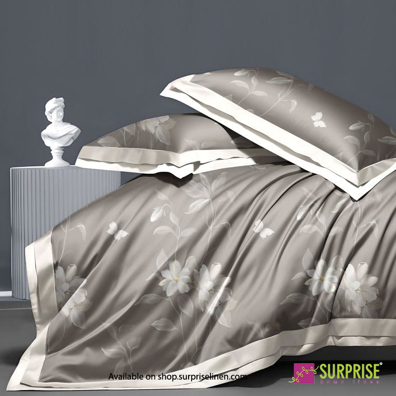 Surprise Home - Celina Collection Taupe Floral Digital 100% Cotton 3 Pcs Bedsheet Set (Warm Taupe)