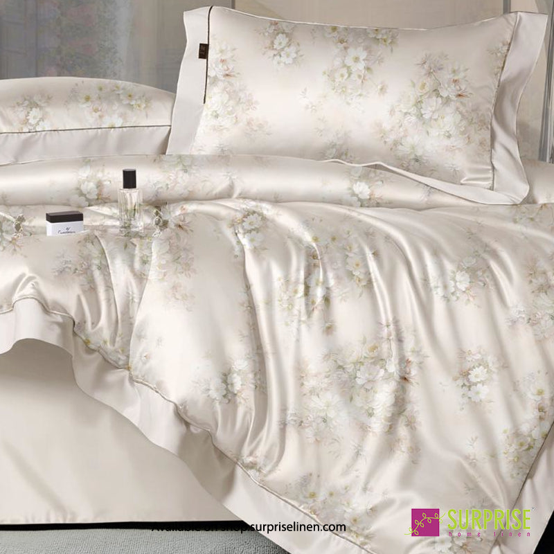 Surprise Home - Celina Collection Ivory Blossom Digital 100% Cotton 3 Pcs Bedsheet Set (Ivory)