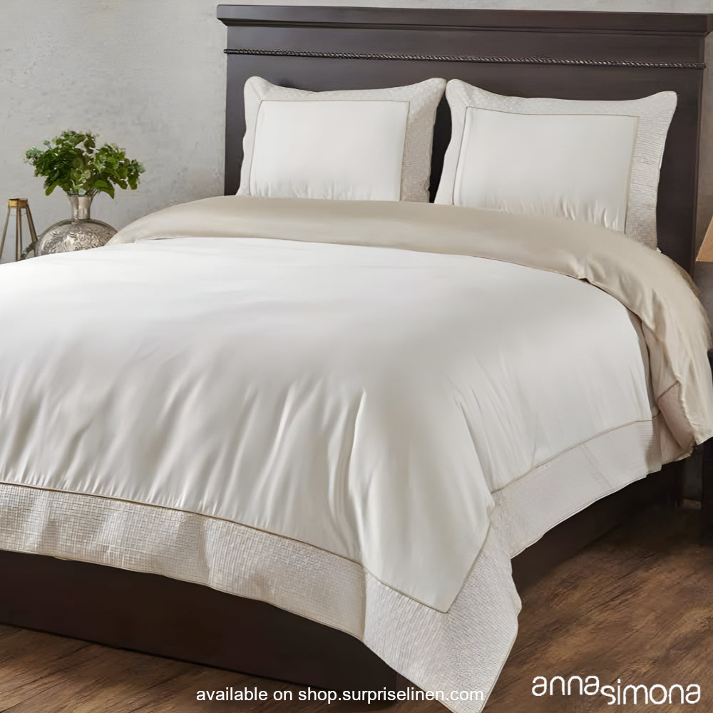 Anna Simona - Claire 4 Pcs Cotton Satin Duvet Cover Set (Off White / Buff)