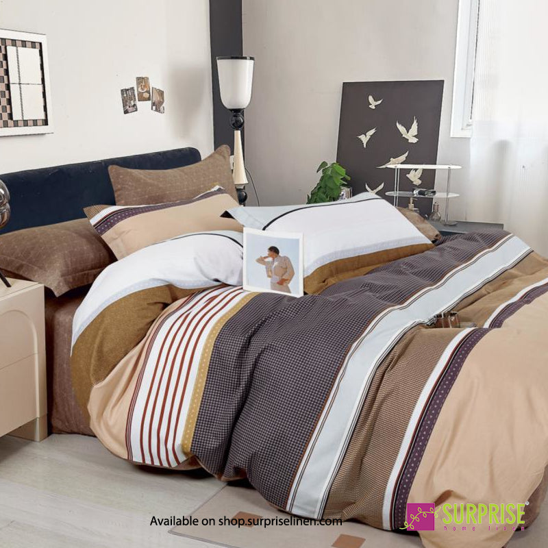 Surprise Home - Crisscross Collection Amber Stripes 100% Cotton 3 Pcs Bedsheet Set (Amber Brown)