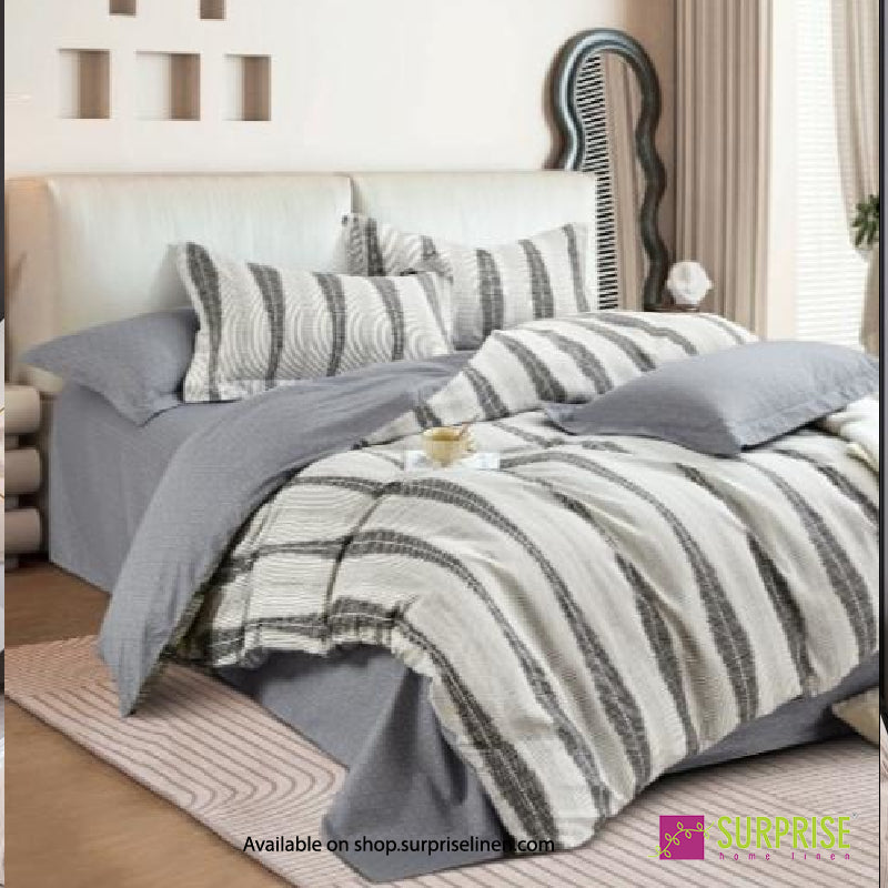 Surprise Home - Crisscross Collection Graphite Bands 100% Cotton 3 Pcs Bedsheet Set (Grey Ivory)