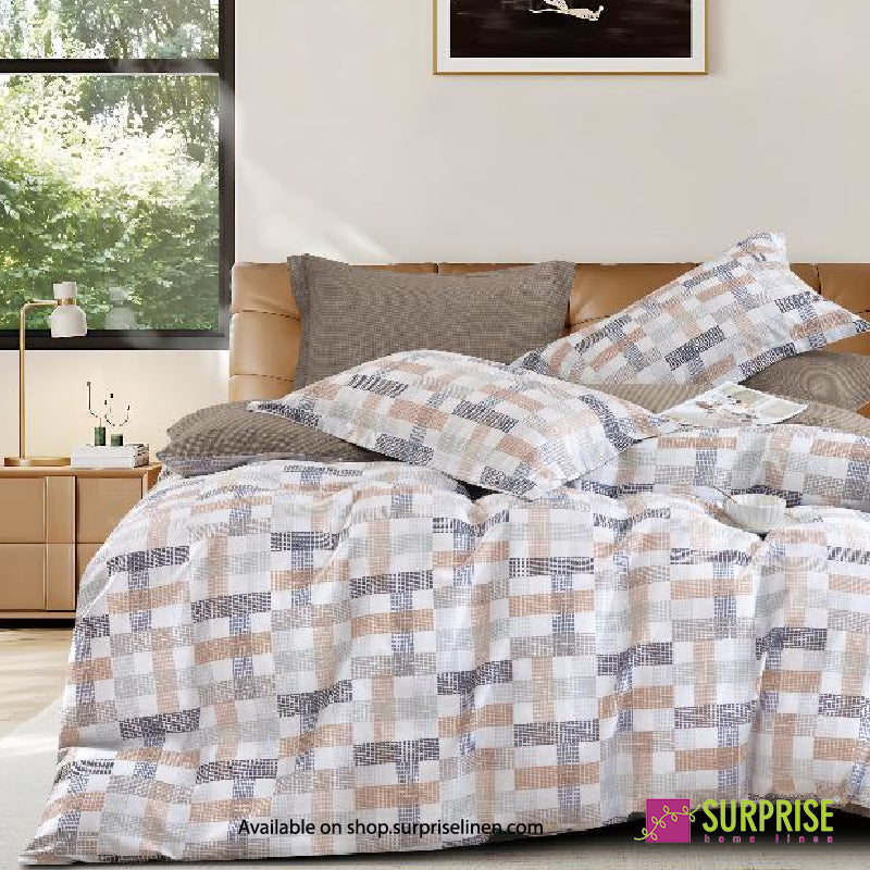 Surprise Home - Crisscross Collection Mosaic Tiles 100% Cotton 3 Pcs Bedsheet Set (Taupe Grey)