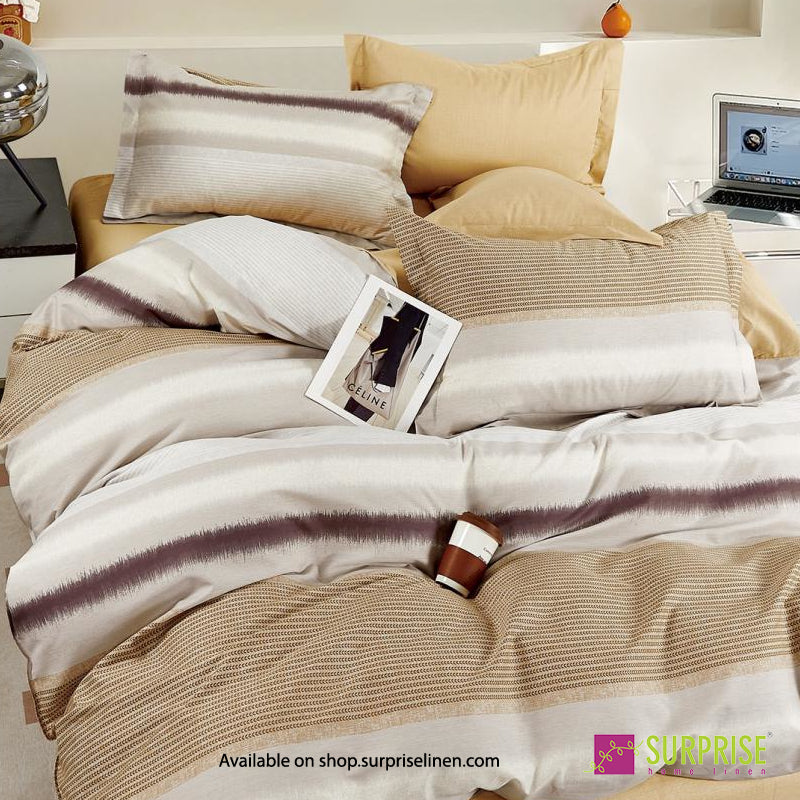 Surprise Home - Crisscross Collection Golden Bands 100% Cotton 3 Pcs Bedsheet Set (Golden Beige)