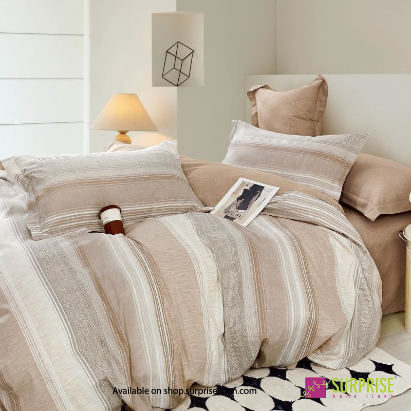 Surprise Home - Crisscross Collection Sand Stripes 100% Cotton 3 Pcs Bedsheet Set (Sand Beige)