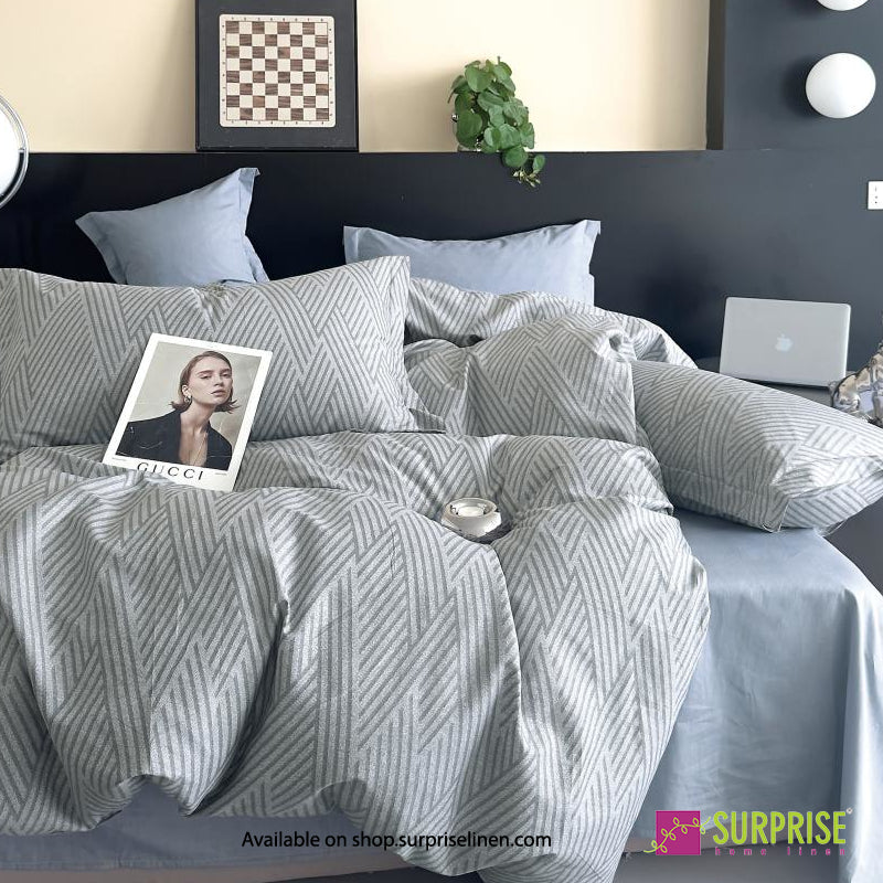 Surprise Home - Crisscross Collection Silver Chevron 100% Cotton 3 Pcs Bedsheet Set (Silver Grey)