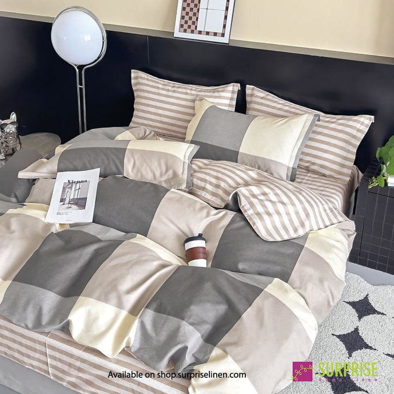 Surprise Home - Crisscross Collection Graphite Check 100% Cotton 3 Pcs Bedsheet Set (Grey Ivory)