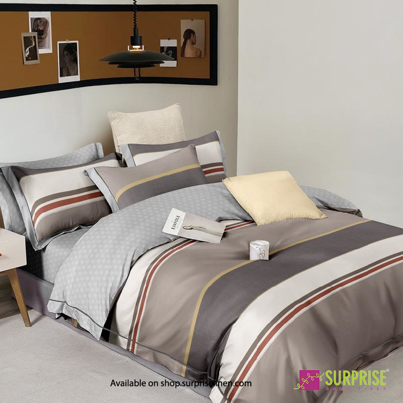 Surprise Home - Crisscross Collection Urban Stripes 100% Cotton 3 Pcs Bedsheet Set (Grey Rust)