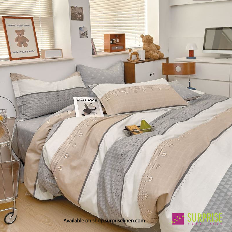 Surprise Home - Crisscross Collection Heritage Borders 100% Cotton 3 Pcs Bedsheet Set (Sand Grey)