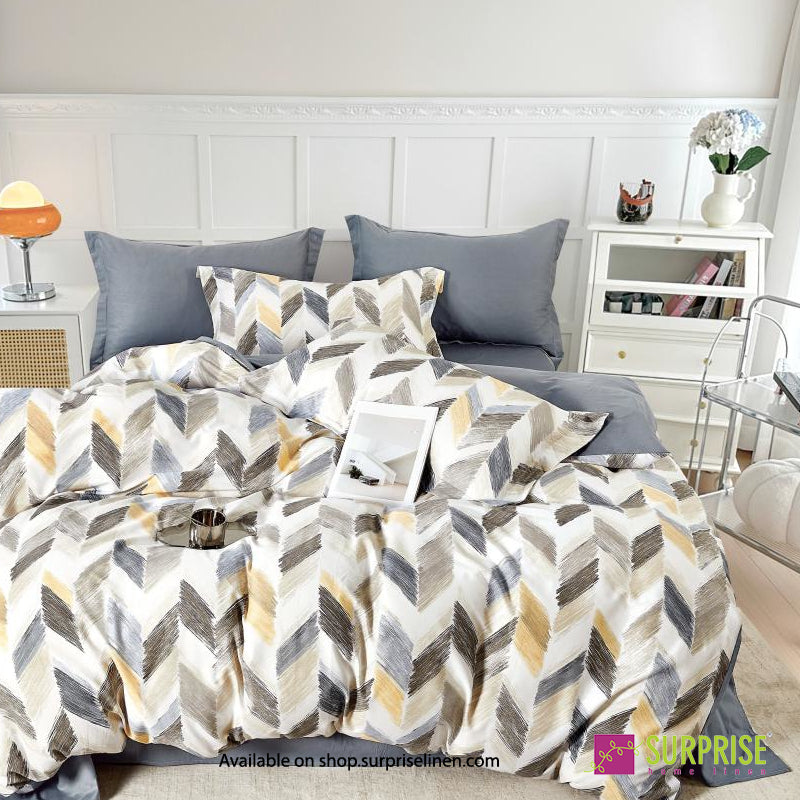 Surprise Home - Crisscross Collection Golden Chevron 100% Cotton 3 Pcs Bedsheet Set (Grey Gold)
