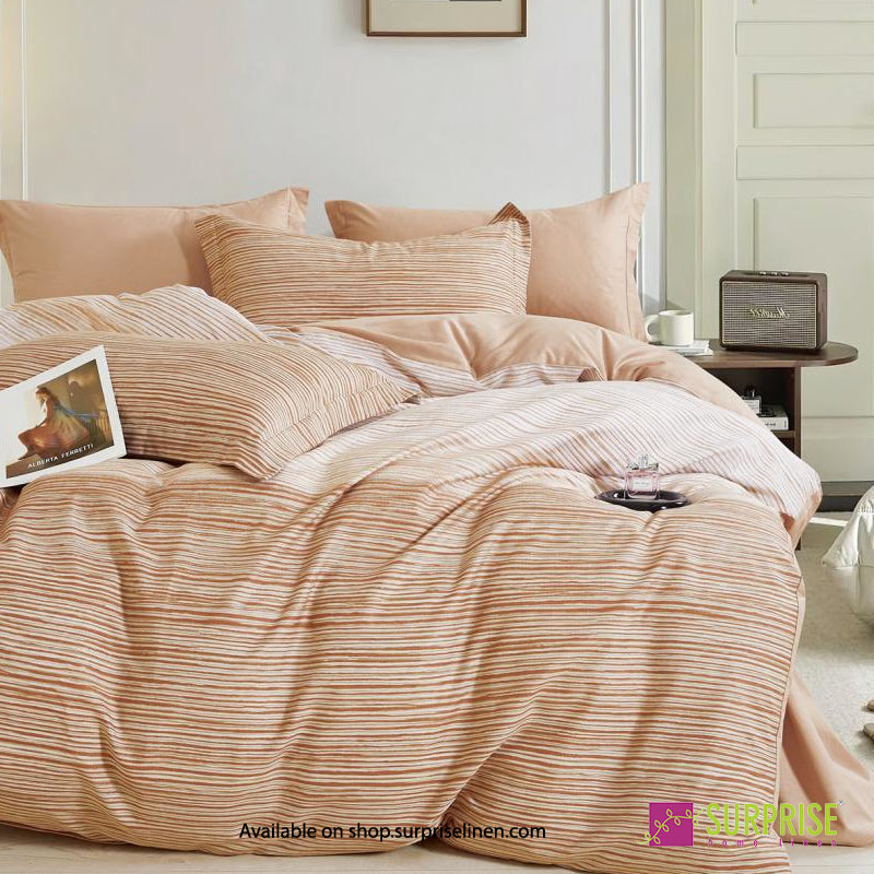 Surprise Home - Crisscross Collection Peach Pinstripe 100% Cotton 3 Pcs Bedsheet Set (Peach Beige)
