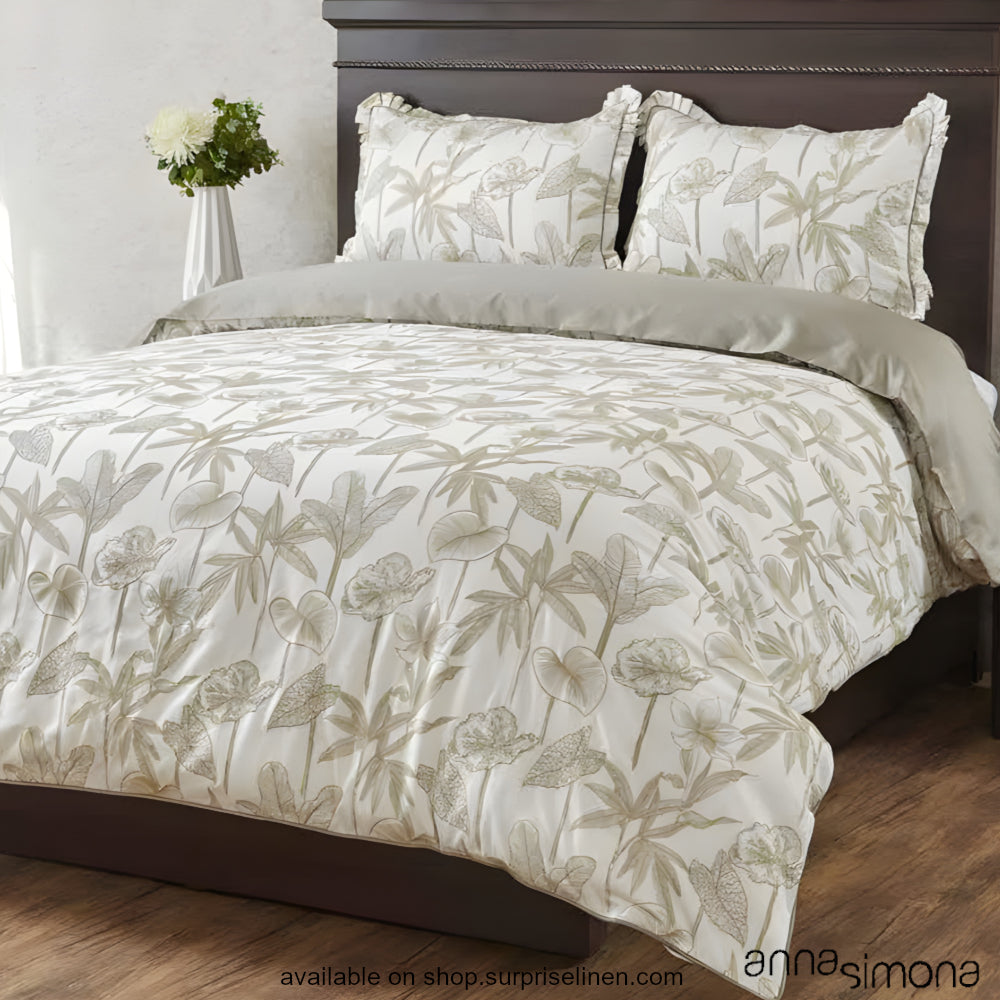 Anna Simona - Foliage 4 Pcs Cotton Satin Duvet Cover Set (Off White)