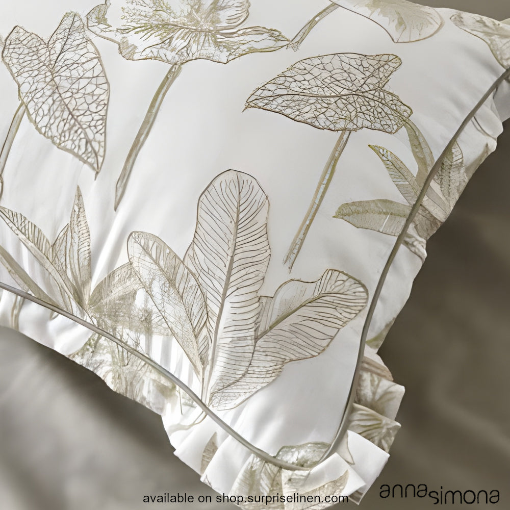 Anna Simona - Foliage 4 Pcs Cotton Satin Duvet Cover Set (Off White)
