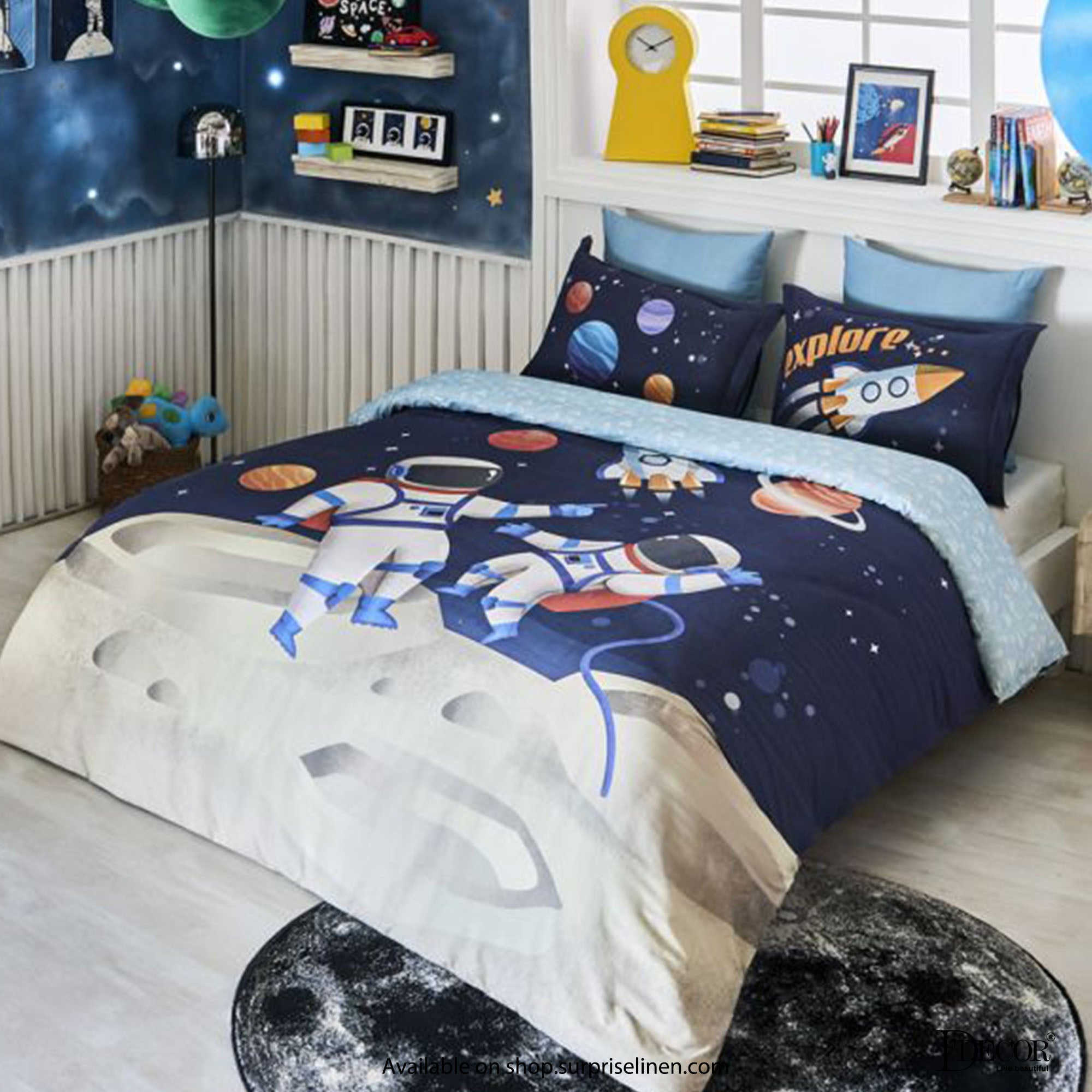 D'Decor - Little Brats Collection Space Blue Bed Sheet Set