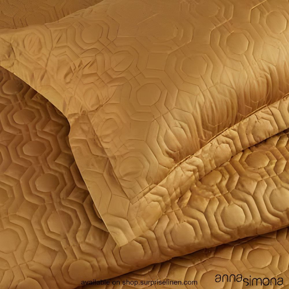 Anna Simona - Hexagon 3 Pcs Cotton Satin Bed Cover Set (Mustard)