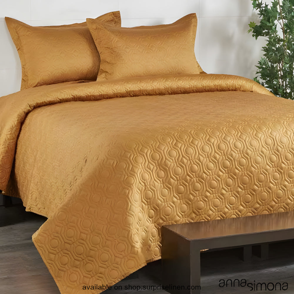 Anna Simona - Hexagon 3 Pcs Cotton Satin Bed Cover Set (Mustard)