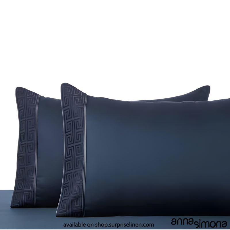 Anna Simona - Lattice King Size 400 TC Cotton Satin King Size Bedsheet Set (Navy Blue)